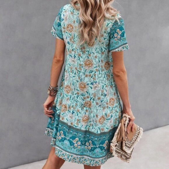 Floral Smock Dress  - BLUE - Picture 4 of 6